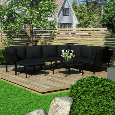 Salon de jardin 8 pcs avec coussins Noir PVC