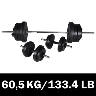 Kit de barre d'haltère et 2 haltères 60,5 kg