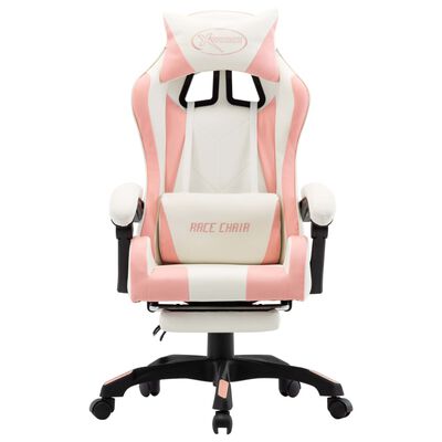 Fauteuil de jeux vidéo et repose-pied Rose et blanc Similicuir