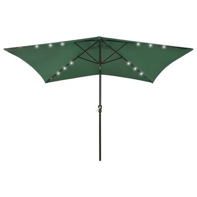 Parasol de jardin avec LED et mât en acier Vert 2x3 m