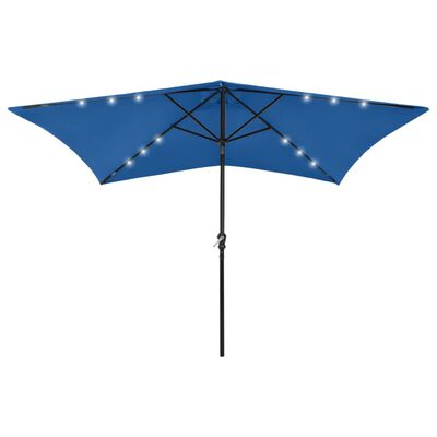 Parasol de jardin avec LED et mât en acier bleu azuré 2x3 m