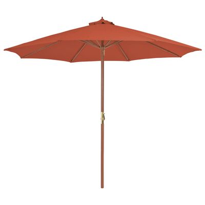 Parasol d'extérieur avec mât en bois 300 cm terre cuite