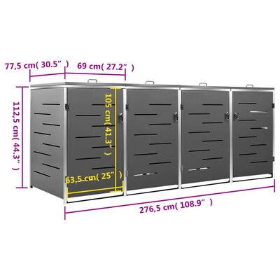 Abri pour quatre poubelles 276,5x77,5x112,5 cm Inox – Image 5