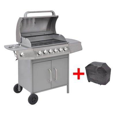 Barbecue à gaz 6 + 1 zone de cuisson Argenté