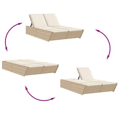 Chaise longue double avec coussins beige résine tressée – Image 3