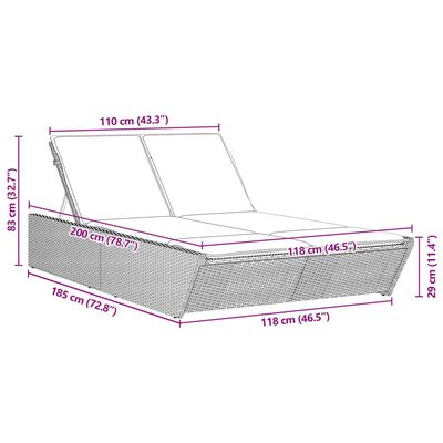 Chaise longue double avec coussins beige résine tressée – Image 4