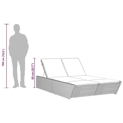 Chaise longue double avec coussins beige résine tressée – Image 5
