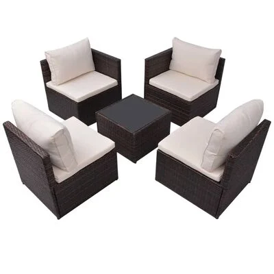 Salon de jardin 5 pcs avec coussins Résine tressée Marron – Image 3