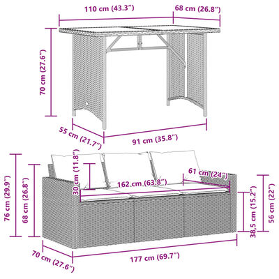 Ensemble à manger de jardin et coussins 2 pcs beige poly rotin – Image 3