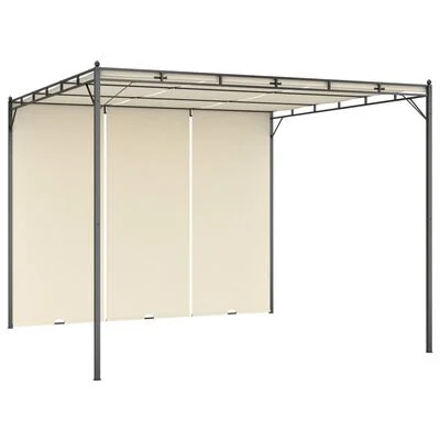 Belvédère de jardin avec rideau latéral 4x3x2,25 m Crème