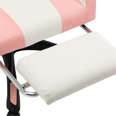 Fauteuil de jeux vidéo et repose-pied Rose et blanc Similicuir – Image 4