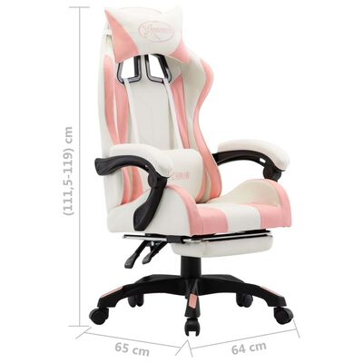Fauteuil de jeux vidéo et repose-pied Rose et blanc Similicuir – Image 5