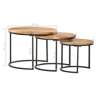 Tables gigognes 3 pcs Bois d'acacia massif – Image 4
