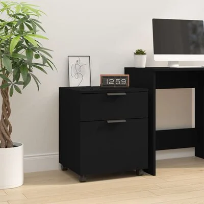 Classeur mobile avec roues noir 45x38x54 cm bois d'ingénierie