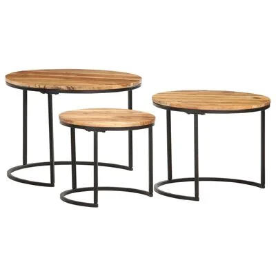 Tables gigognes 3 pcs Bois d'acacia massif – Image 3