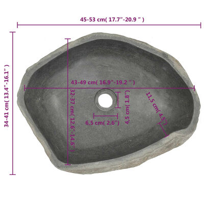 Lavabo en pierre de rivière Ovale (45-53)x(34-41) cm – Image 4