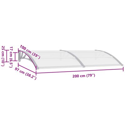 Auvent de porte Gris 200x100 cm Polycarbonate – Image 4
