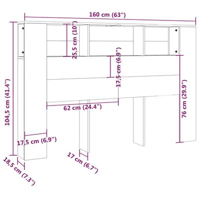 Armoire de tête de lit Sonoma gris 160x18,5x104,5 cm – Image 3