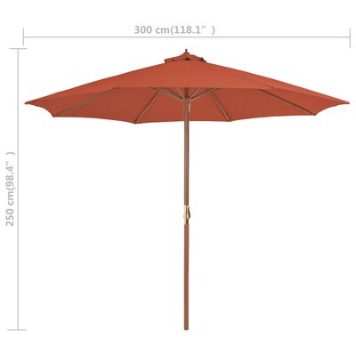 Parasol d'extérieur avec mât en bois 300 cm terre cuite – Image 5