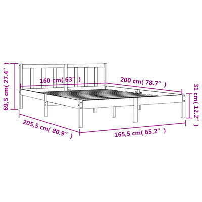 Cadre de lit sans matelas cire marron 160x200cm bois pin massif – Image 4